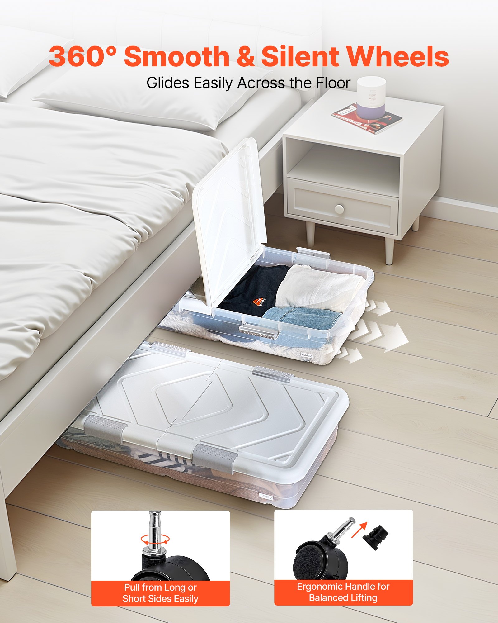 Under Bed Storage With Wheels, 31.7 X 15.6 X 6.9 Inch Underbed Containers,